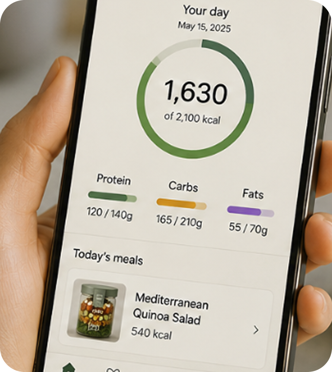 Figura app showing daily calories and macro goals