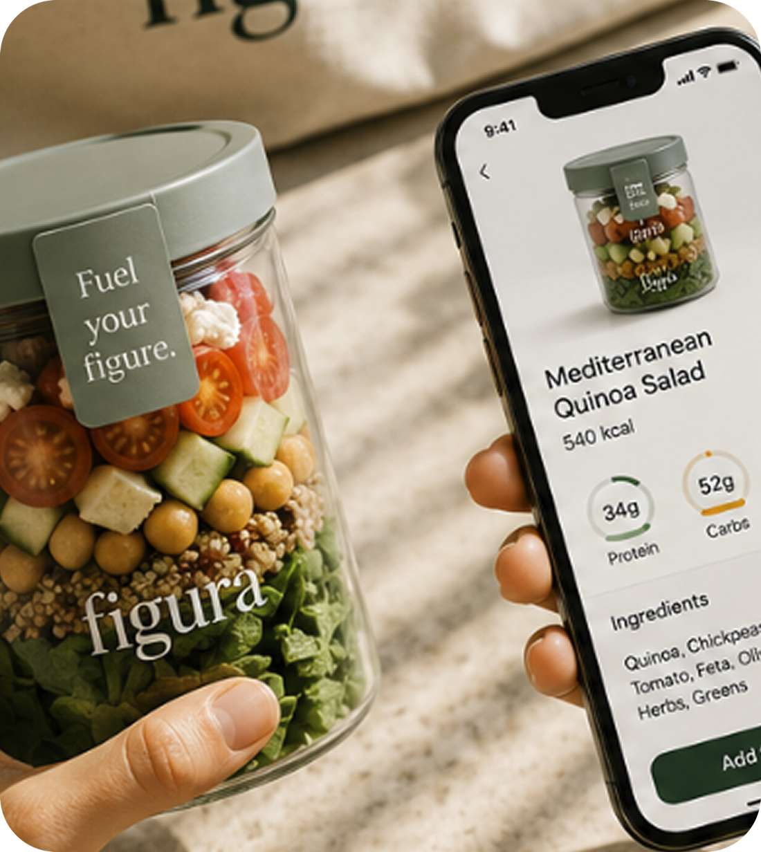 Figura app showing a meal's calories and macros
